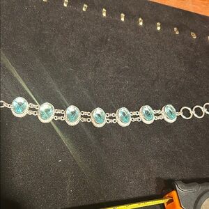 Elegant blue topaz gemstone link bracelet 925